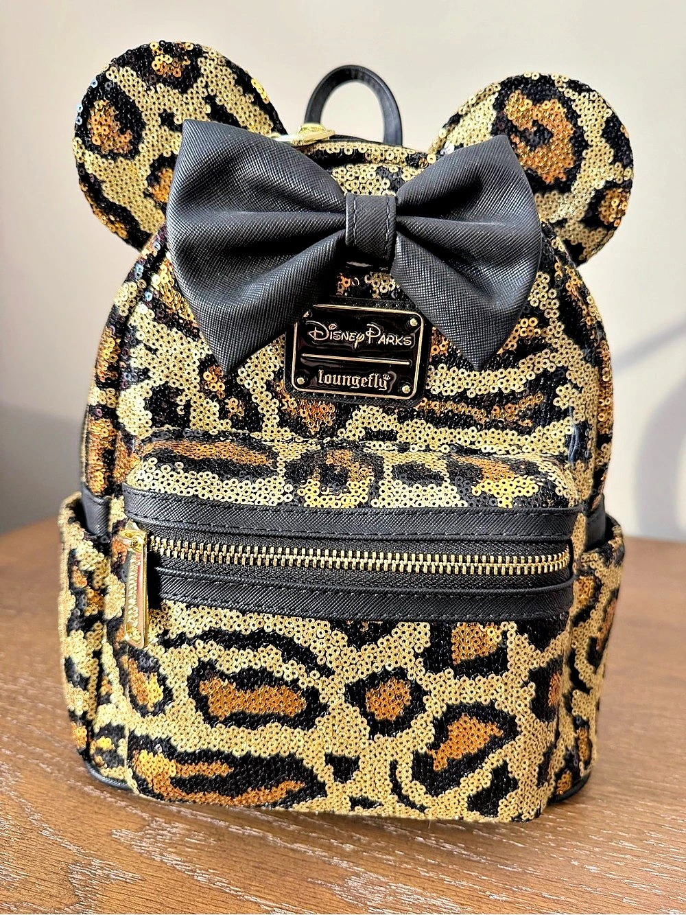 Disney Parks Loungefly Minnie Mouse Sequin Leopard Mini Backpack